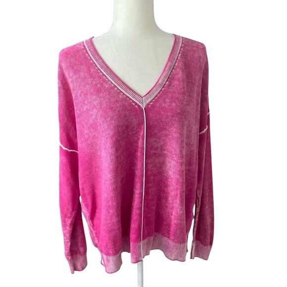Sundance Samantha V-Neck Cotton Sweater Washed Pink Size Large Boho Chic - Picture 6 of 14